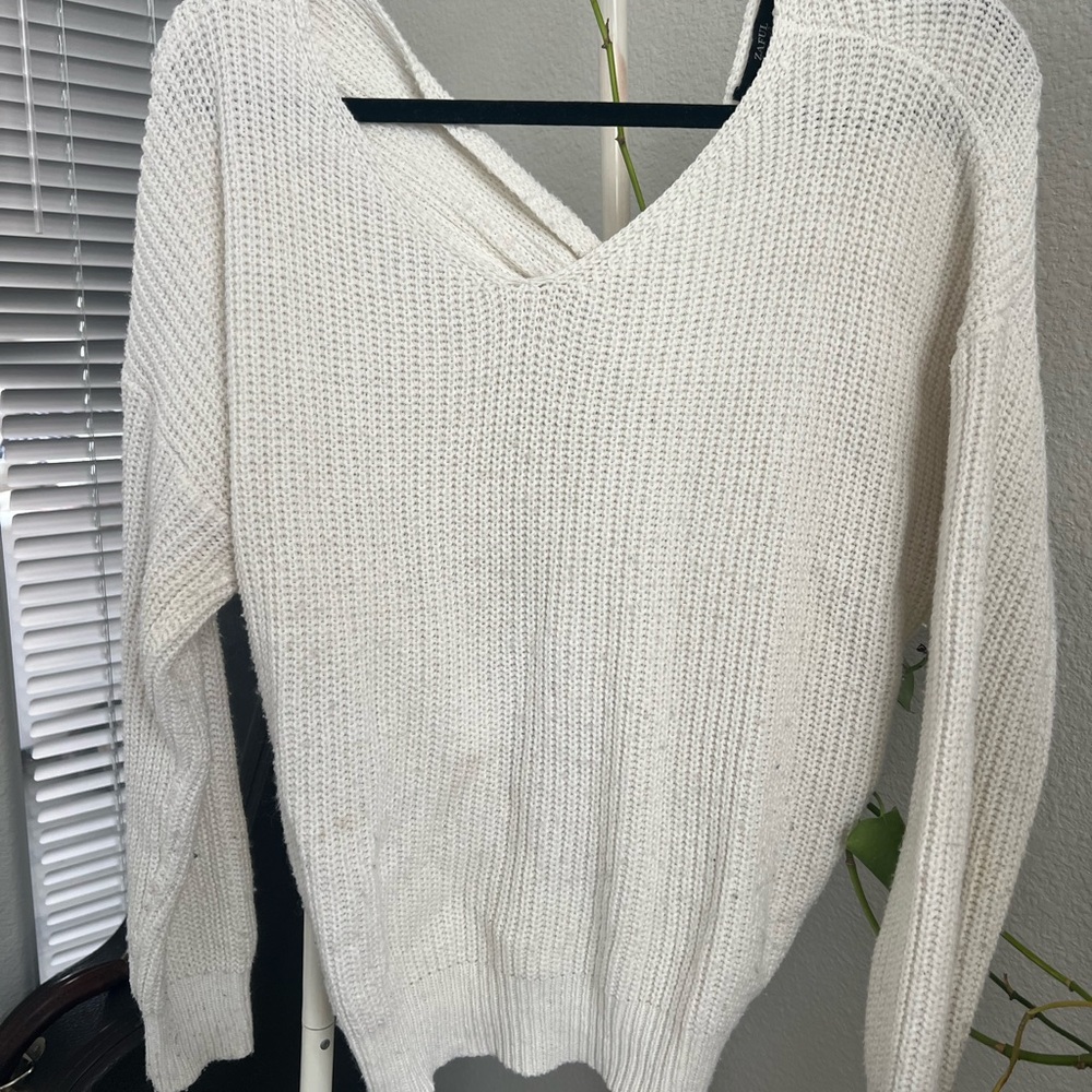 White Knit Back Knot Sweater
